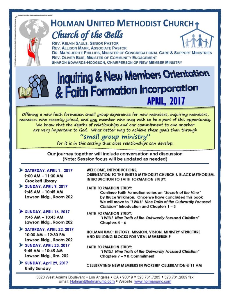Faith Formation & Incorporation Schedule - 2017 Sesssions - 1st Quarter - REVISED