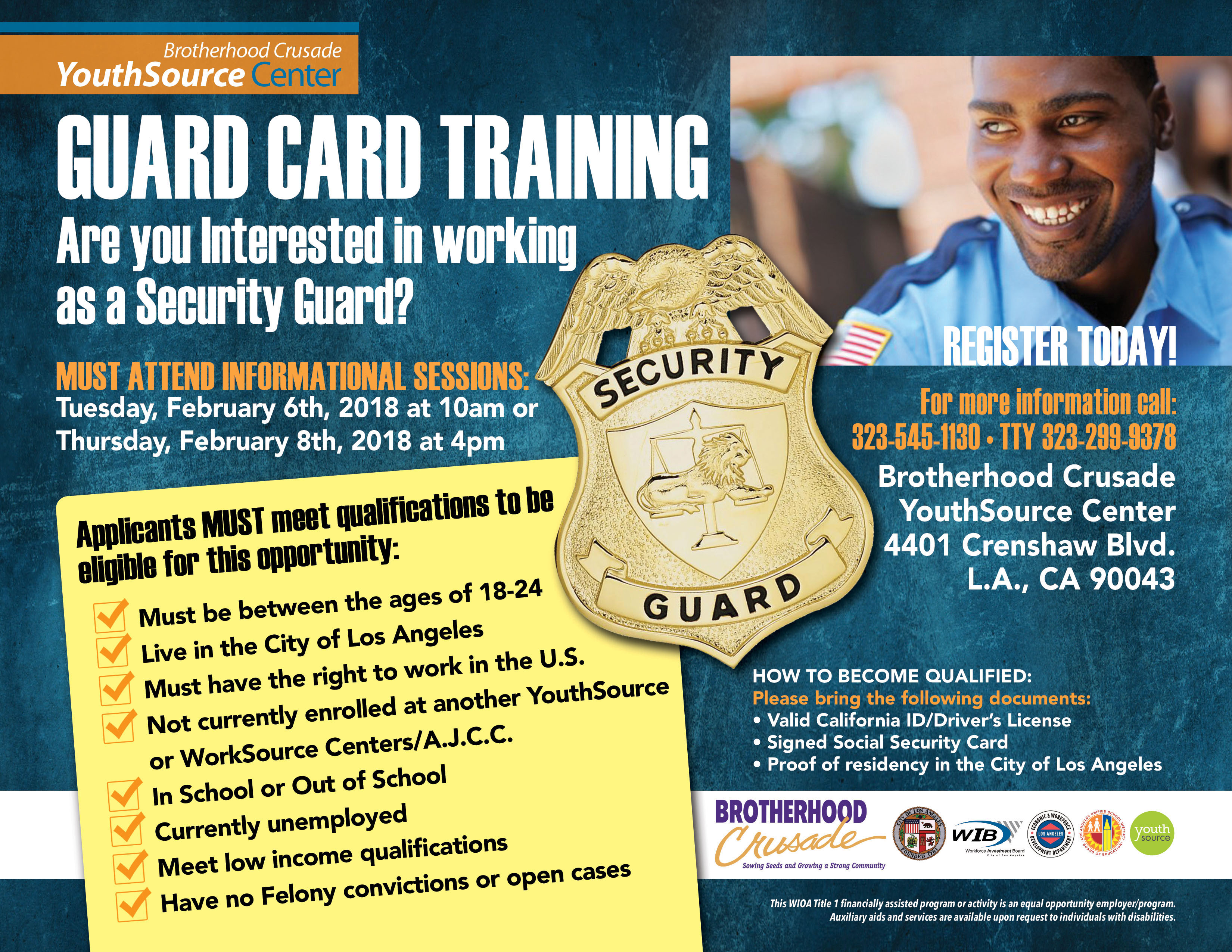Brotherhood Crusade Youth Source Center Guard Card Training Holman