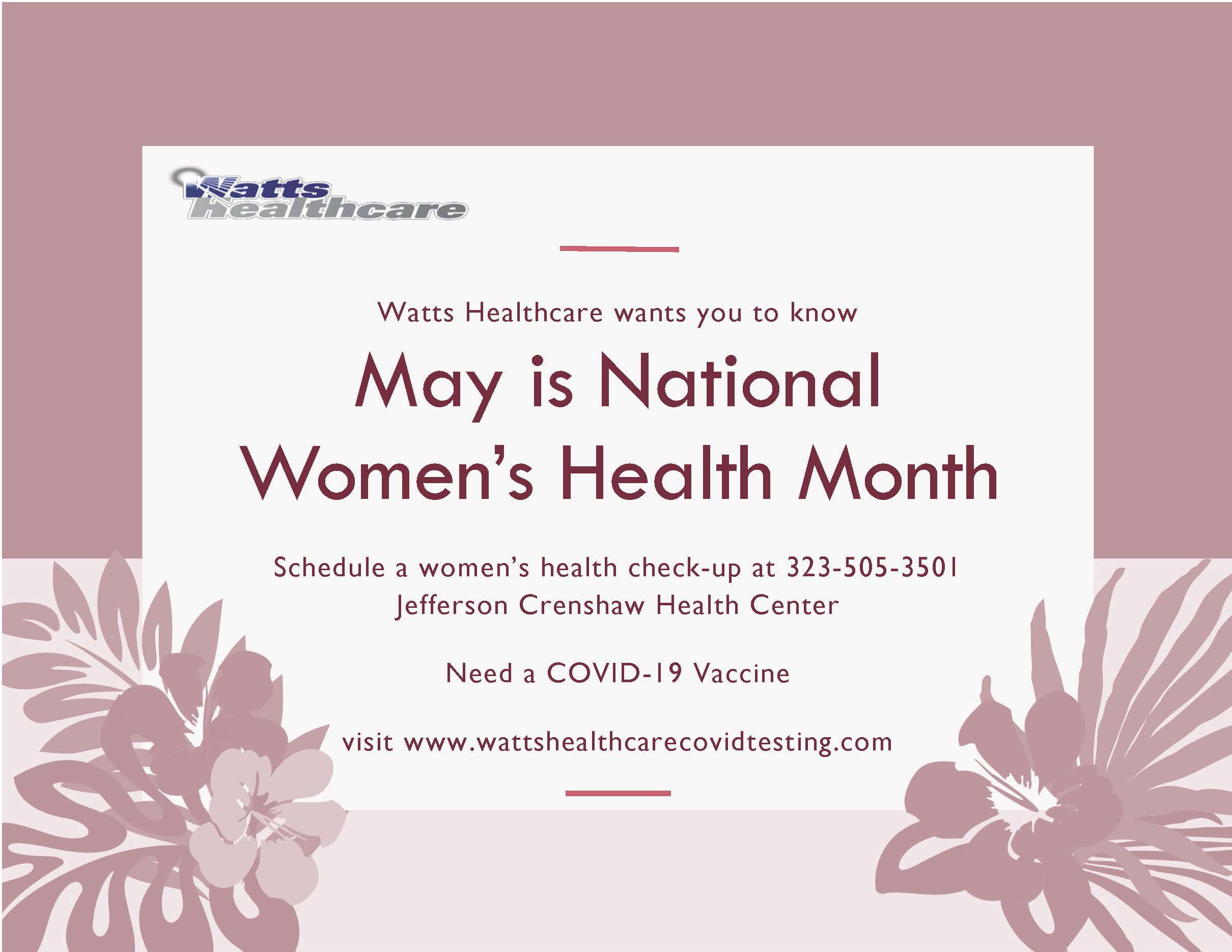 May Is National Women’s Health Month Watts Healthcare Holman United Methodist Church