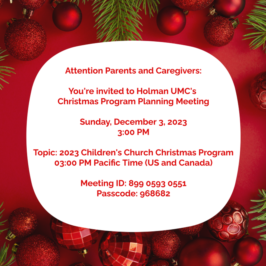 Holman UMC’s Children’s Church Christmas Program Planning Meeting